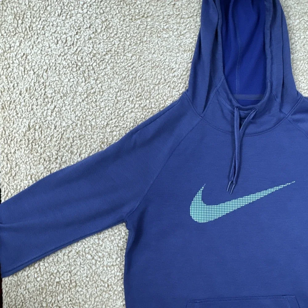 Nike Dri-FIT Hooded Pullover Hoodie Blue Men's S Lightweight L/S Check Logo